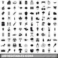 100 icone di verdure impostate, stile semplice vettore