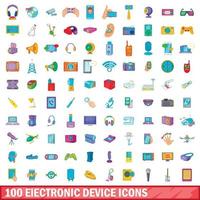 100 icone di dispositivi elettronici impostate, stile cartone animato vettore