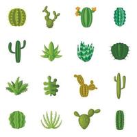 set di icone di cactus verdi, stile cartone animato vettore