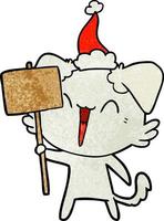 felice piccolo cartone animato strutturato di un cane che tiene segno che indossa il cappello della santa vettore