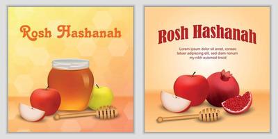 rosh hashanah banner concept set, stile realistico vettore