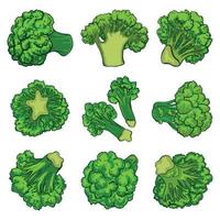 set di icone di broccoli, stile cartone animato vettore