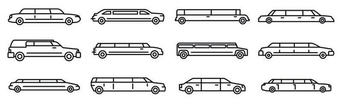 set di icone di limousine di nozze, stile del contorno vettore