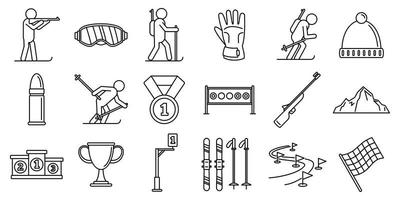 set di icone di sci di biathlon, stile del contorno vettore