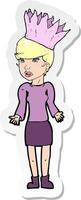 adesivo di una donna cartone animato che indossa una corona di carta vettore