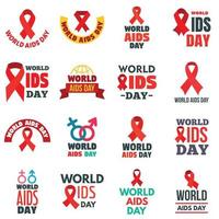 set logo giornata mondiale contro l'aids, stile piatto vettore
