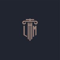 lm logo iniziale monogramma con design in stile pilastro per studio legale e società di giustizia vettore