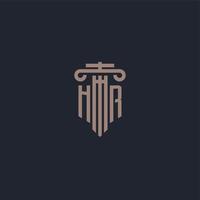 monogramma logo iniziale hr con design in stile pilastro per studio legale e società di giustizia vettore