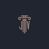 jv logo iniziale monogramma con design in stile pilastro per studio legale e società di giustizia vettore
