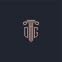 og monogramma del logo iniziale con design in stile pilastro per studio legale e società di giustizia vettore