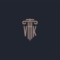 monogramma logo iniziale vk con design in stile pilastro per studio legale e società di giustizia vettore