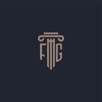 monogramma logo iniziale fg con design in stile pilastro per studio legale e società di giustizia vettore