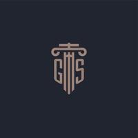 Monogramma con logo iniziale gs con design in stile pilastro per studio legale e società di giustizia vettore