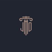 monogramma logo iniziale jo con design in stile pilastro per studio legale e società di giustizia vettore