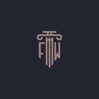 monogramma logo iniziale fw con design in stile pilastro per studio legale e società di giustizia vettore