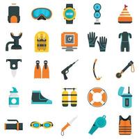set di icone per attrezzatura per lo snorkeling, stile piatto vettore