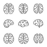 set di icone della mente del cervello, stile contorno vettore