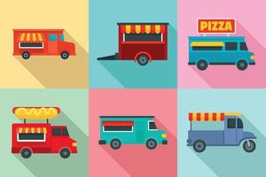 set di icone di camion di cibo, stile piatto vettore