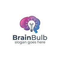 logo colorato della lampada della lampadina del cervello, design dell'icona di simbolo di vettore di idea intelligente