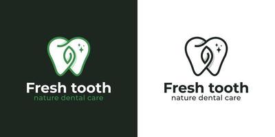 natura erba fresca o dentale con denti bianchi puliti per dentifricio e logo del dentista vettore