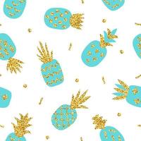 modello creativo senza cuciture di ananas blu con texture glitter oro. sfondo elegante scandinavo. illustrazione vettoriale con ananas carino disegnato a mano. stampa alla moda