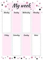 pianificatore creativo la mia settimana con paillette glitter nero e rosa. elegante organizzatore e programma di moda. modello geometrico del pianificatore per stampa, matrimonio, scuola. illustrazione vettoriale. vettore