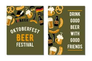 set di 2 poster per il festival della birra artigianale. Oktoberfest. bere buona birra con buoni amici. modello di disegno disegnato a mano di vettore. vettore