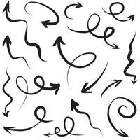 icone della freccia disegnate a mano messe isolate su priorità bassa bianca. illustrazione vettoriale di scarabocchio.