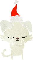 simpatico cartone animato retrò di un cane che indossa il cappello di Babbo Natale vettore