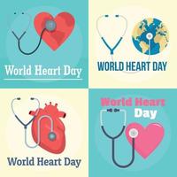 set di banner mondiali per la giornata mondiale del cuore, stile piatto vettore
