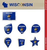 set di bandiere del Wisconsin, set di bandiere vettore