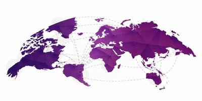 mappa del mondo in stile arrotondato, mappa triangolare di colore viola vettore