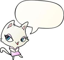 simpatico cartone animato gatto femmina e fumetto in stile sfumato liscio vettore