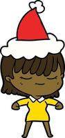 disegno a tratteggio di una donna che indossa il cappello di Babbo Natale vettore