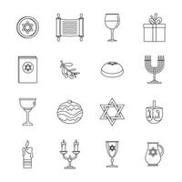 chanukah festa ebraica set di icone, stile contorno vettore