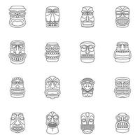 tiki idol azteco hawaii set di icone, stile contorno vettore