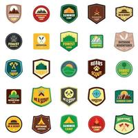 Scout badge emblema timbro set di icone, stile piatto vettore