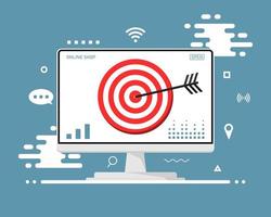 target marketing online su laptop, illustrazione di marketing digitale. vettore