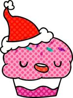 cartone animato di natale di cupcake kawaii vettore