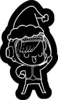 icona del fumetto di una donna astronauta che indossa il cappello di Babbo Natale vettore