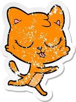 adesivo angosciato di un gatto sibilante cartone animato vettore