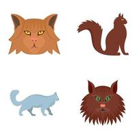 Maine Coon gatto profilo set di icone, stile piatto vettore