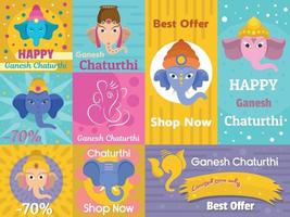 ganesh chaturthi banner concept set, stile piatto vettore