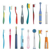 set di icone dentali per spazzolino da denti, stile piatto vettore
