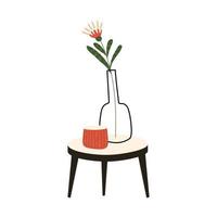 vaso vettoriale con fiore sul tavolino da caffè. stile piatto