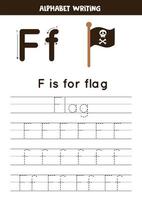 imparare l'alfabeto inglese per bambini. lettera f. bandiera disegnata a mano.