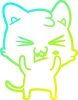 disegno a tratteggio a gradiente freddo cartone animato gatto sibilante vettore