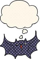 cartone animato vampiro felice pipistrello e bolla di pensiero in stile fumetto vettore