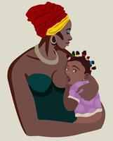 donna di colore che allatta sua figlia vettore