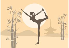 La donna libera pratica lo yoga nel vettore del giardino di zen